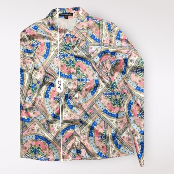 Boston Proper Baroque Scroll Print Button Up Charmeuse Blouse Top Size 12 - Picture 7 of 9